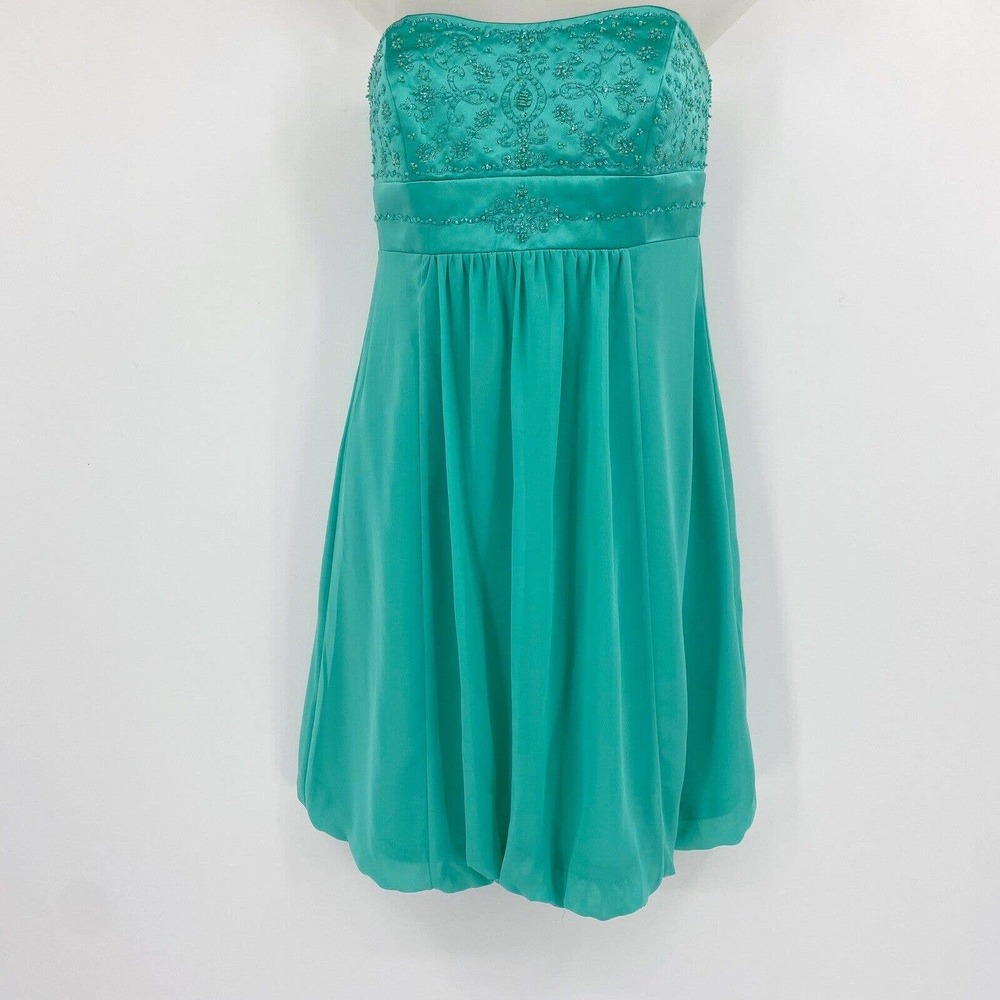 David's Bridal Chiffon Strapless Bridesmaid Prom Dress Aquamarine Sz 6